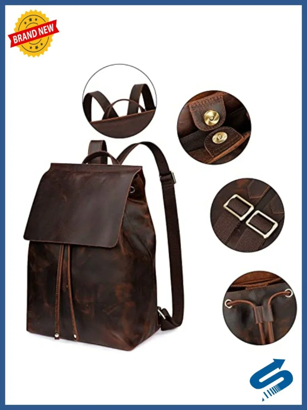 Genuine Leather Backpack Purse with Luggage Sleeve